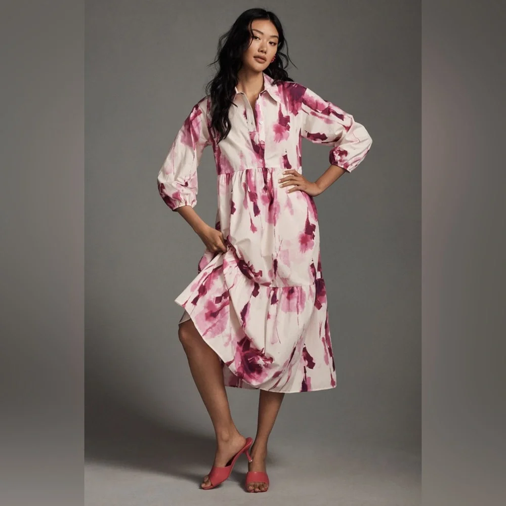 Anthropologie The Bettina Tiered Shirt Dress - Picture 2 of 13